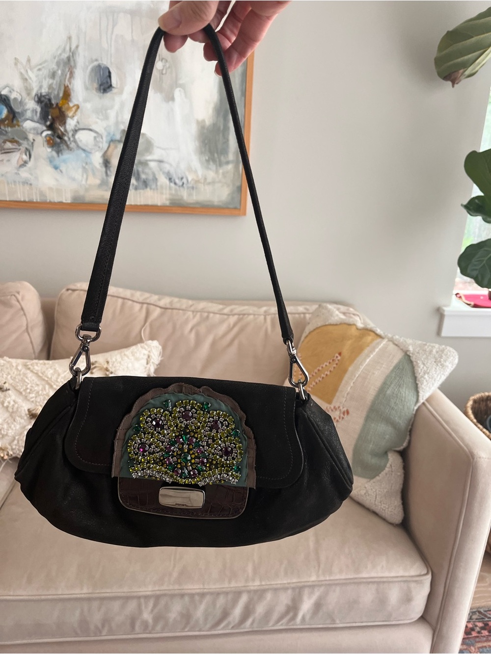 Prada Antik Skipper Crystal Embellished with crocodile trim